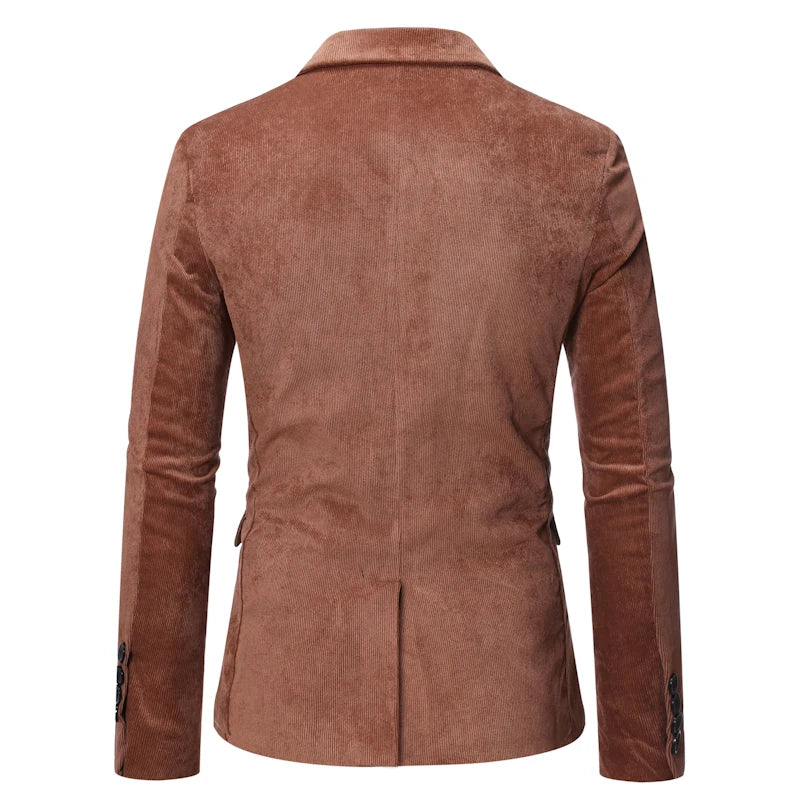 Men's Corduroy Casual Business Suit Coat Male Dress Blazers Jacket