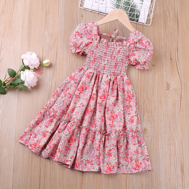 Baby Girl Summer Bohemia Dot Flower Dress Children Girl Beach Wear Dresses