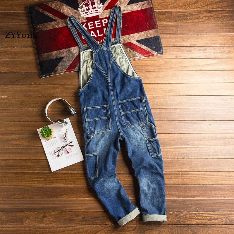 Men's Jeans Overalls High Street Straight Denim Jumpsuits Hip Hop Men Cargo Pants