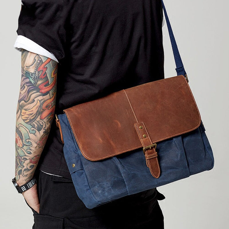 Men Canvas Leather Messenger Bag Male Casual Vintage Shoulder Bags Waterproof Crossbody Bags High Quality Travel Bag