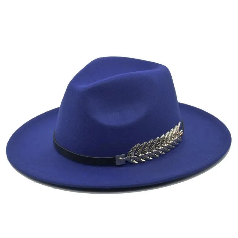 Fedora bowler hat Metal leaf belt autumn winter woolen felt hat panama woolen jazz hat