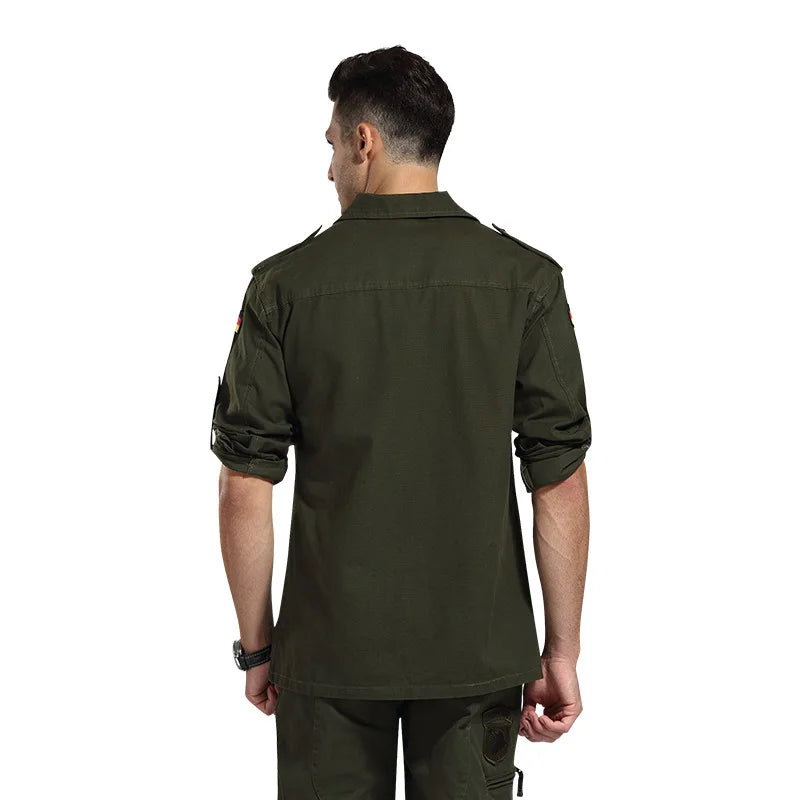 Military Men's Cargo Shirt Thicken Long Sleeve Pure Cotton Casual Shirt Men Clothing