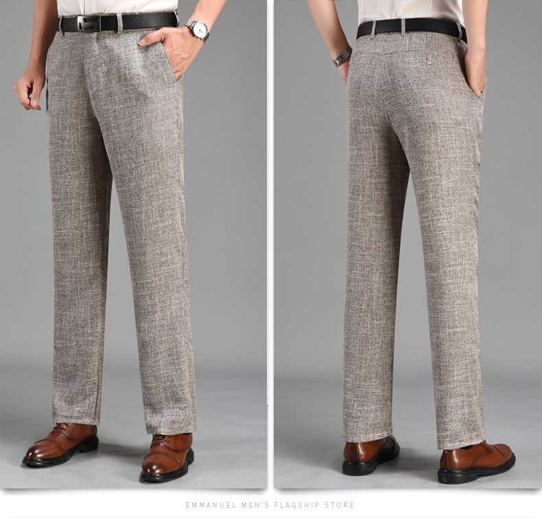Men Trousers Casual Summer Flat Thin Loose High Waist Linen Pants Business Office Formal Suit Pants For Men