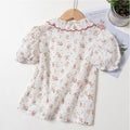 Baby Girl Floral Embroidery Blouse Girl Shirt Collar  Top Baby Clothes