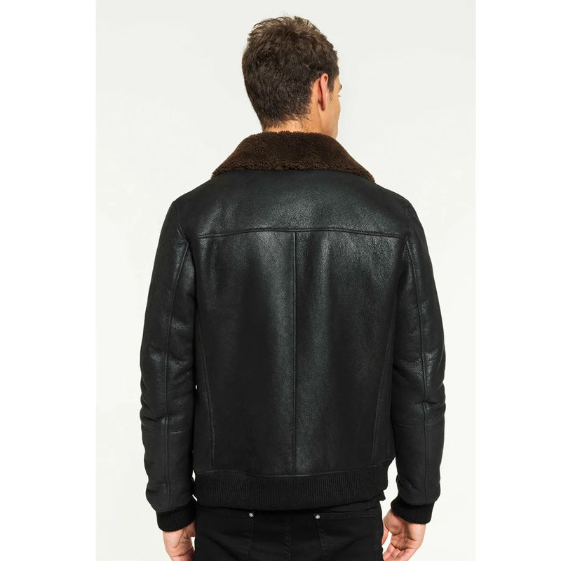 Men Black Shearling Jacket Coat Short Thick Warm Men Fur Jacket