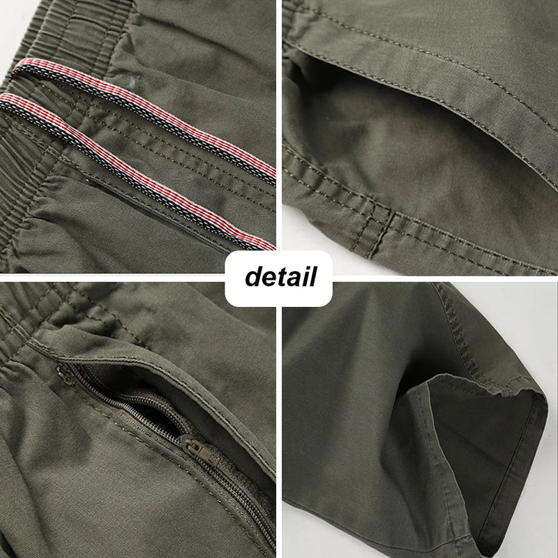 Men Casual Pants Four Seasons Thin Cargo Pants Men Pockets Zipper Elastic Waist Trousers Loose Outdoor Jogging Sports Pants Men