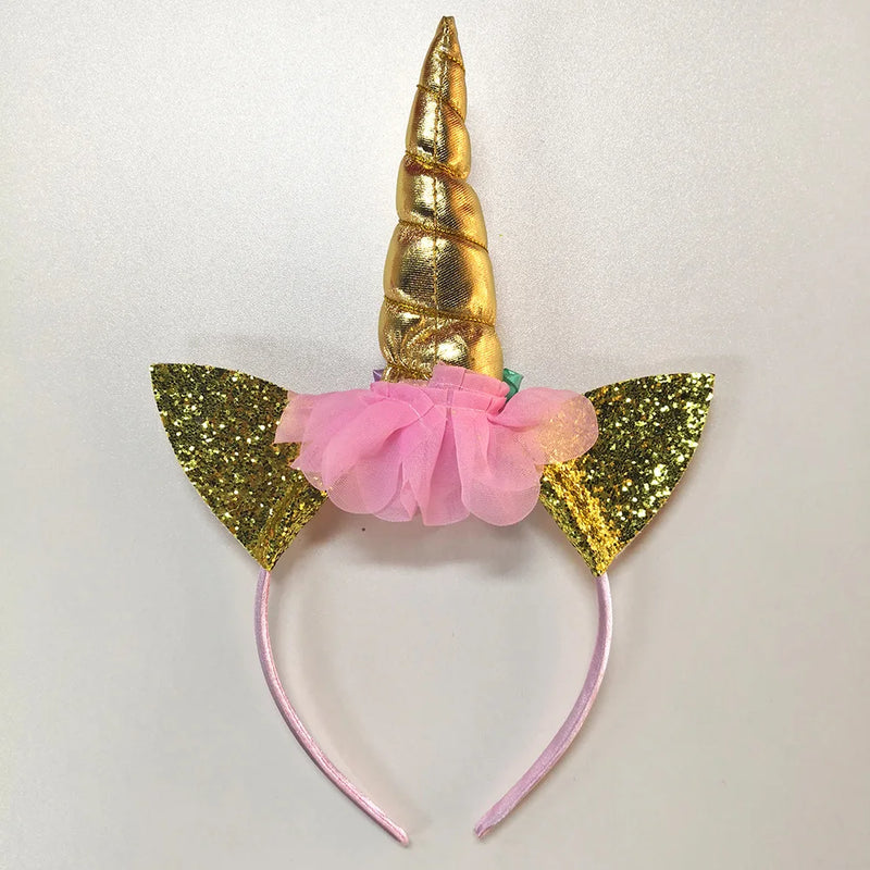 Unicorn Headband Accessories Cosplay Gold Flower Girls Dress Costume Princess