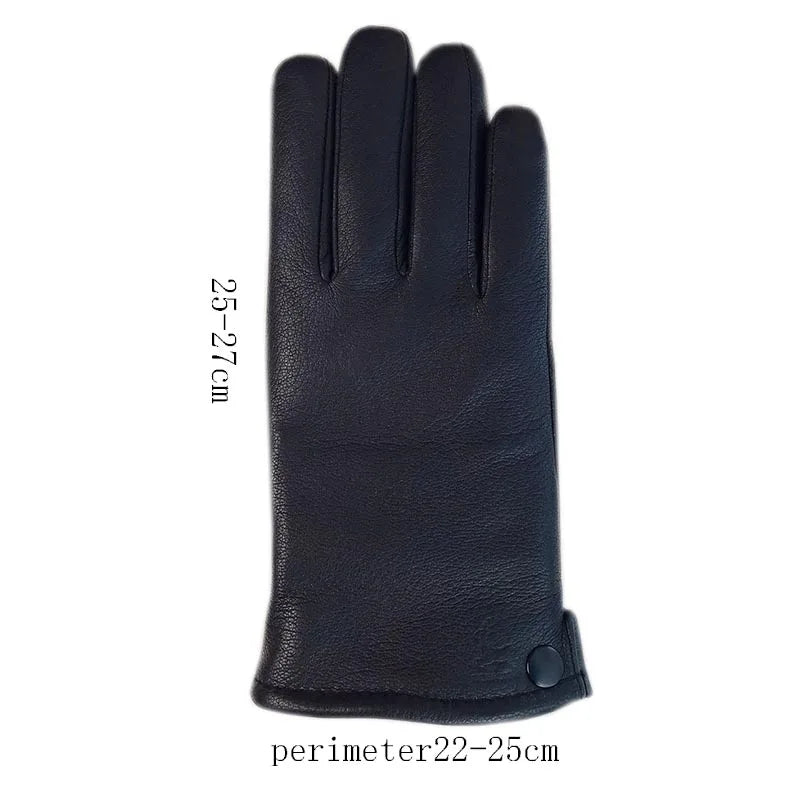 Winter Men's Real Wool Thick Deerskin Gloves Men's Classic Wool Gloves Boys Genuine Leather