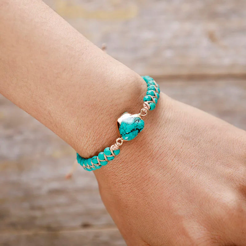 Ethnic Natural Turquoises Stone Charm Bracelet Braided Strand Friendship Healing Bracelet Femme Beads Jewelry