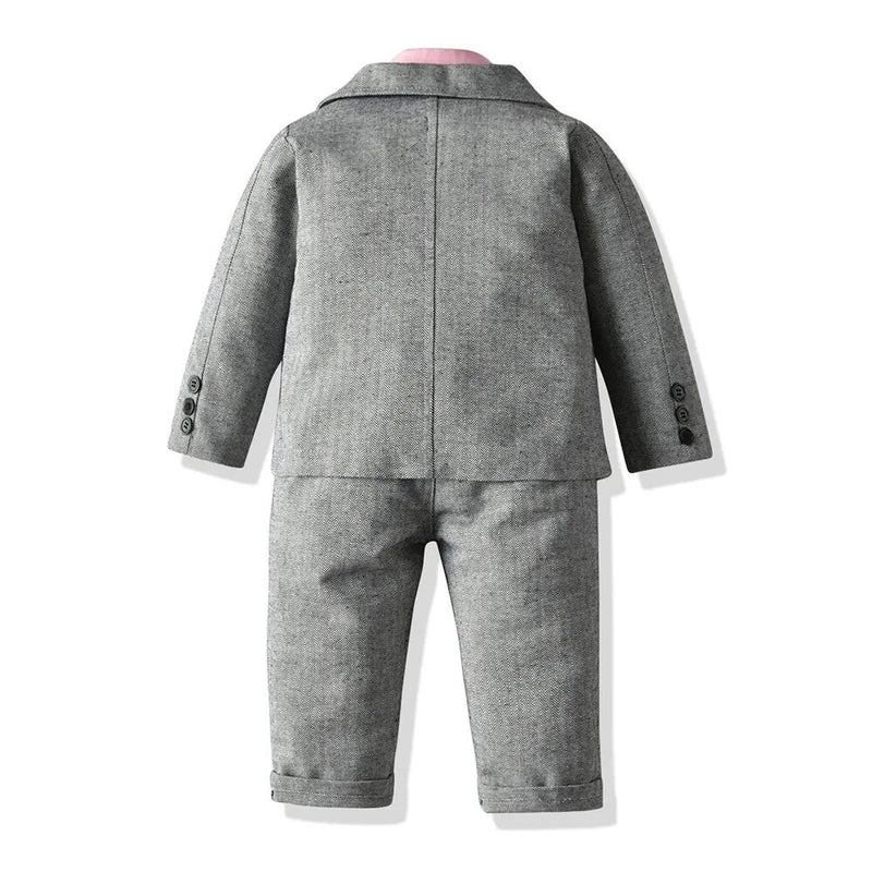 Children Boy Clothes Outfits Shirt Coat Pants Suit Solid Grey Baby Boy Gentleman Set