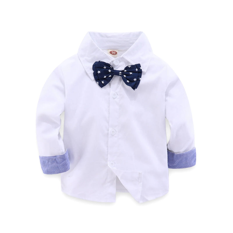 Kids Clothes Boy White Shirt With Bow Blue Pants Belt Suit Kindergarten Boy Dress Boy Outfits