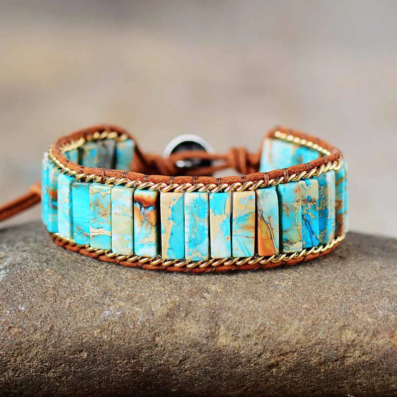 Latest Leather Wrap Bracelets Jaspers Lapis Chain Cuff Bangles Bracelets Bohemian Punk Jewelry