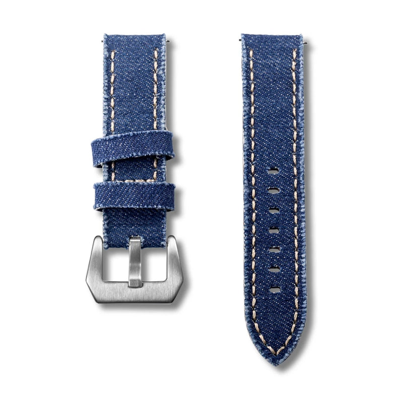 Watch Bands Quick Release Premium Denim Blue Two Pieces Watch Straps Matt Steel Buckle 20mm 22mm 24mm