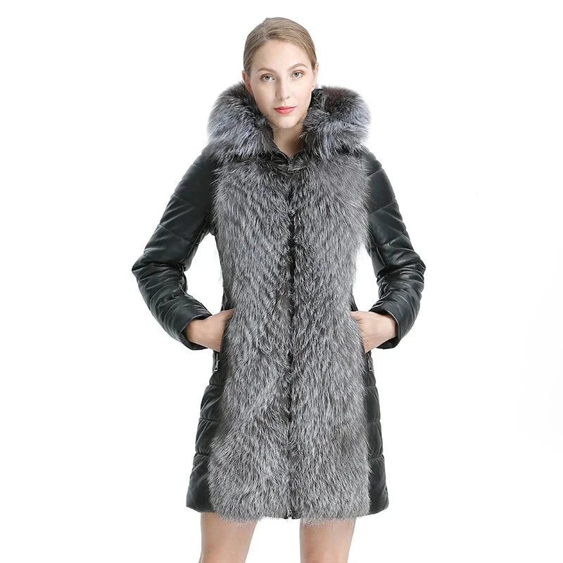 Winter Women Jacket Real Fur Coat Leather Jacket  Natural Fox Fur Warm Coat Detachable Jacket Female Casual Leather