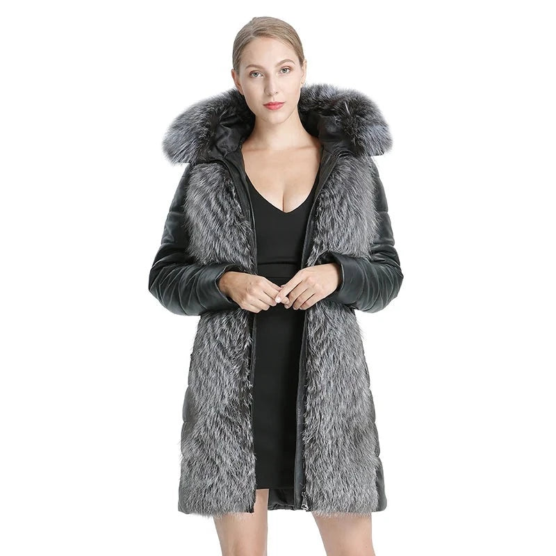 Winter Women Jacket Real Fur Coat Leather Jacket  Natural Fox Fur Warm Coat Detachable Jacket Female Casual Leather