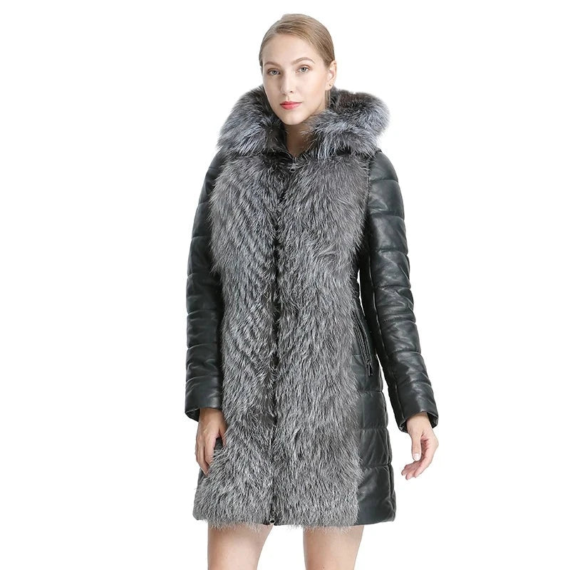 Winter Women Jacket Real Fur Coat Leather Jacket  Natural Fox Fur Warm Coat Detachable Jacket Female Casual Leather