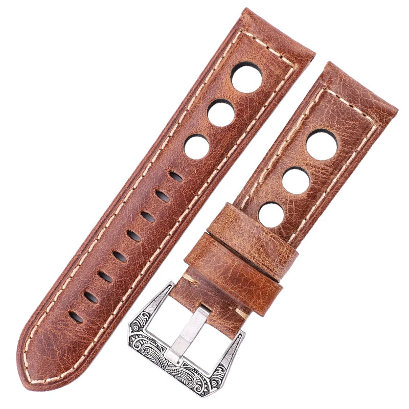 Leather Watchbands Dark Brown Women Men Watch Band Strap Belt With Black Pin Buckle