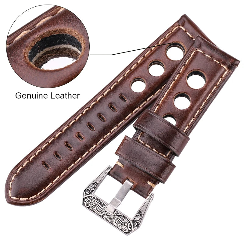 Leather Watchbands Dark Brown Women Men Watch Band Strap Belt With Black Pin Buckle