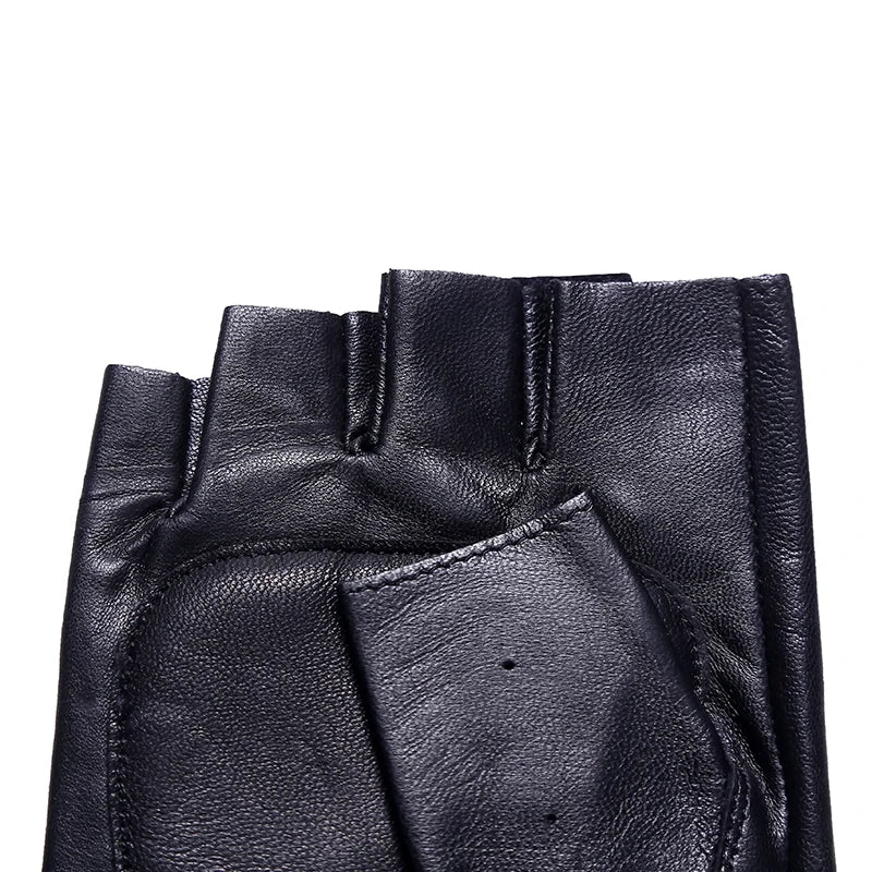 Black Semi-Finger Gloves Genuine Leather Male Mitring Ride Motorcycle Men Half Finger Driving Gloves