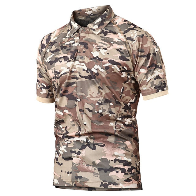 Summer Tactical Military Polo Shirt Men Army Camo Polo Shirt Man Breathable Quick Drying Arm Pocket Polo Shirts