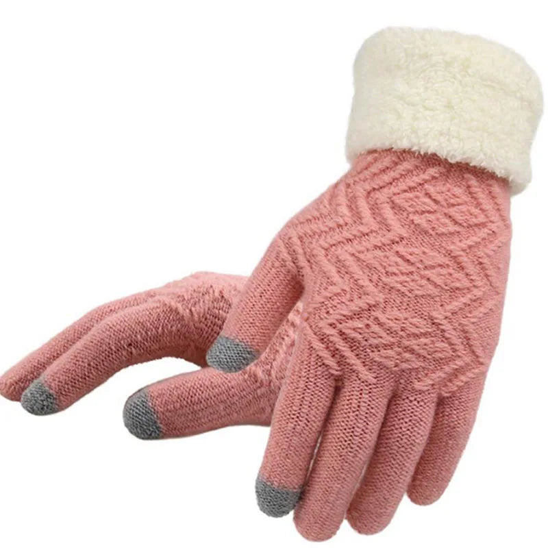 Female Knitted Touch Screen Mitten Winter Women Wool Plus Cashmere Velvet Thicker Warm Full Finger Glove