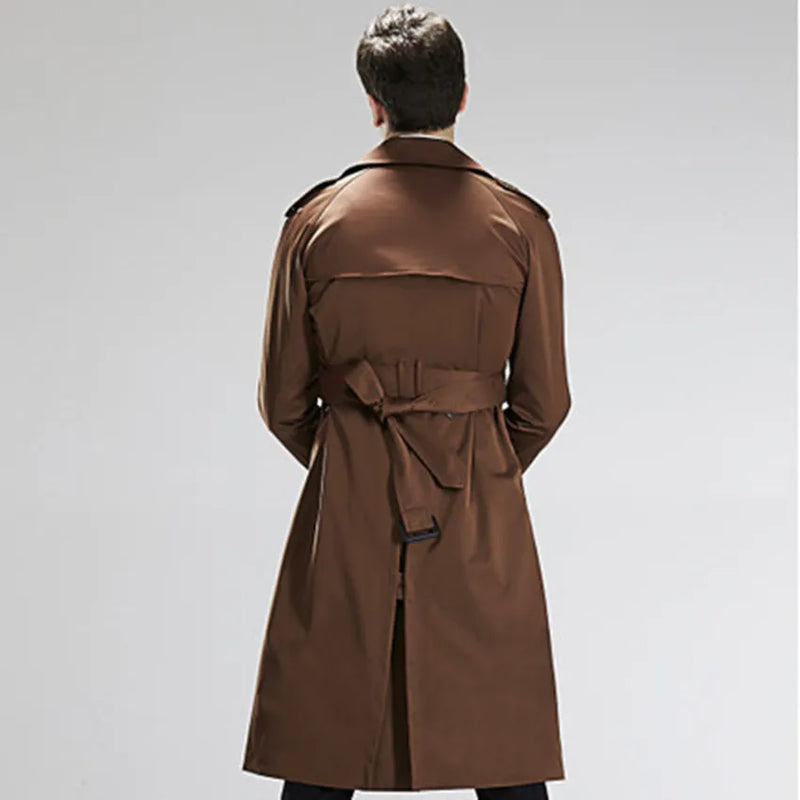 Men Double Breasted Trench with Monochromatic