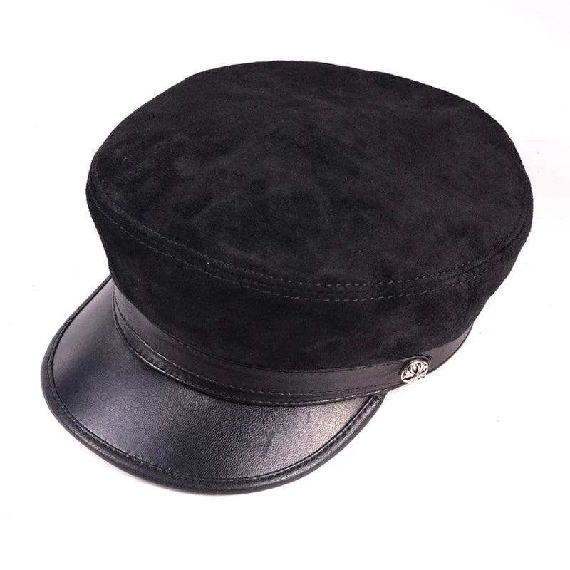 Spring Genuine Leather Hats For Men Women Unisex With Metal Belt Leisure Flat Cap Xmas Gift