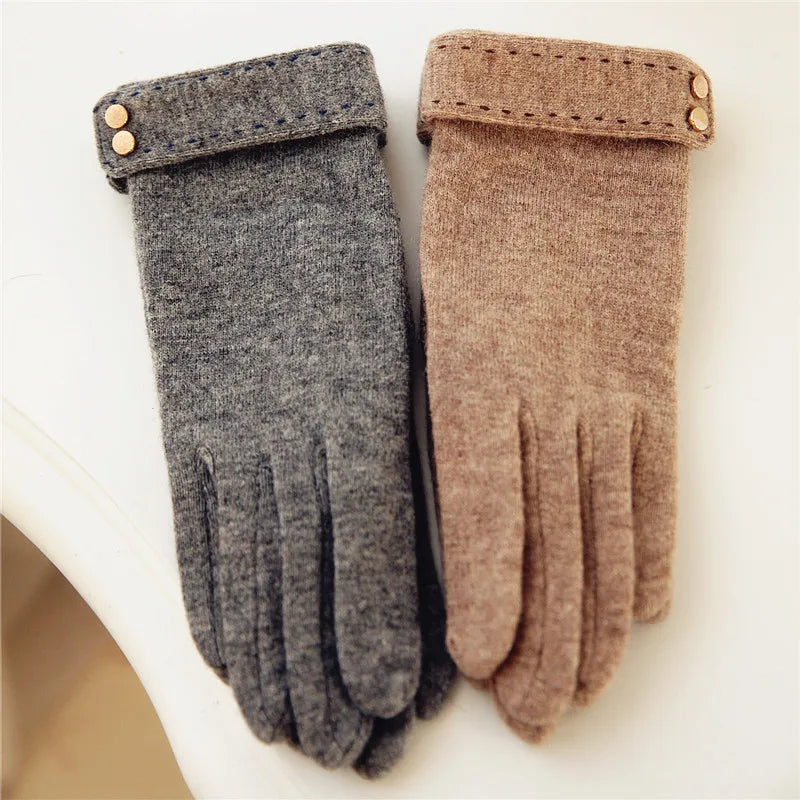 Autumn Winter Women Knitted Wool Gloves Touch Screen Leopard Solid Keep Warm Five Fingers Elegant Lady Glove