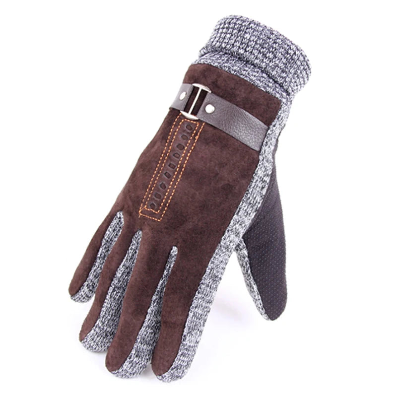 Winter Men's Warm Gloves Leather Gloves Mittens Male Thick Thermal Leather Gloves Men Knitted