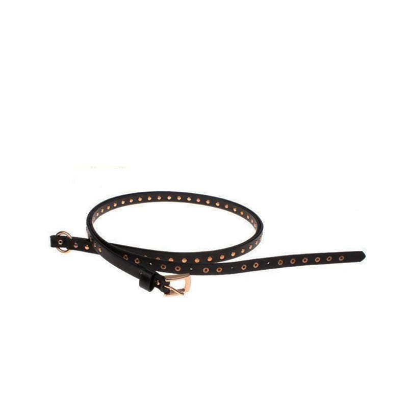 Belts for Women Belt Black Leather Thin Gothic Belts Gold Pin Buckle