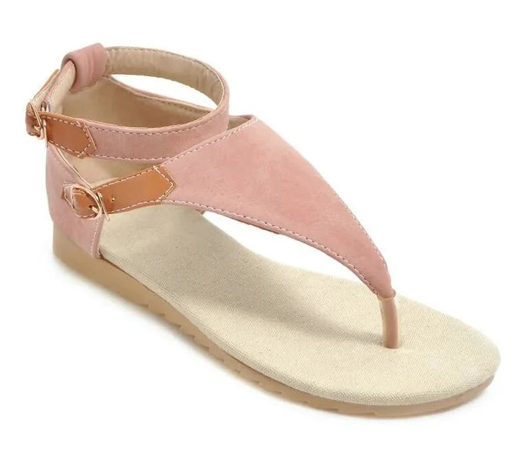 Women Sandals Buckle Mixed Casual T-strap Round Open-toed Summer Beach Soft Sole Shoes