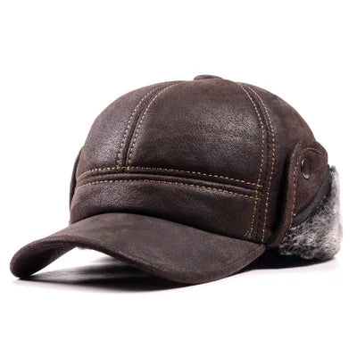 Winter Genuine Leathers Bomber Hat Man Nubuck Thick Head Warm Dome Caps Elder