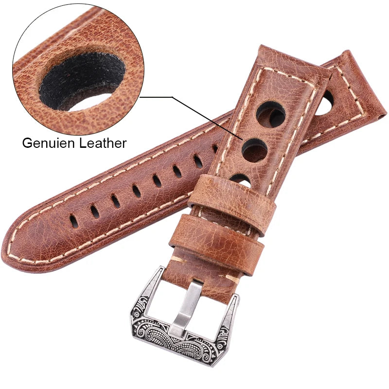 Leather Watchbands Dark Brown Women Men Watch Band Strap Belt With Black Pin Buckle