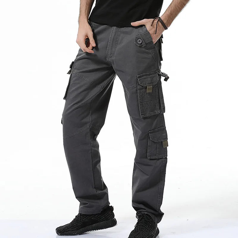 Men Cargo Pants Loose Fit Multi Pocket Cotton Causal Cargo Pants Full Length