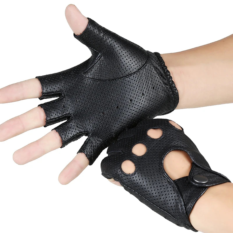 Genuine Leather Gloves Semi-Finger Spring And Summer Sunscreen Thin Breathable Slip-Resistant Hip-Hop Semi-Finger Fitness Gloves