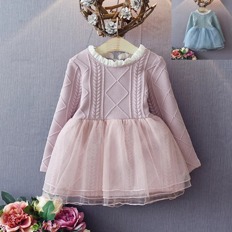 Autumn girls dress spring baby children solid sweater dress