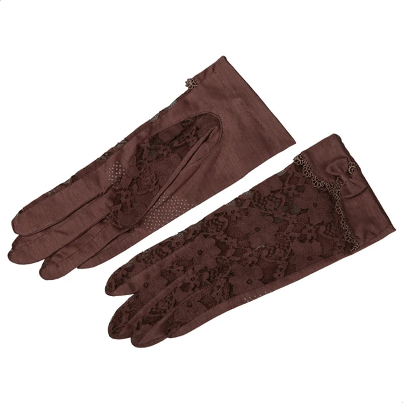 Women Gloves Spring Summer Lace Sunscreen Anti-UV 23cm Short Style Elastic Thin Full Fingers