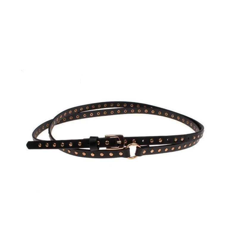 Belts for Women Belt Black Leather Thin Gothic Belts Gold Pin Buckle