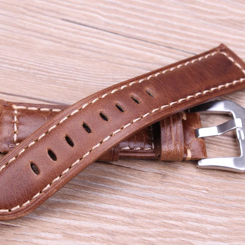 Watchbands Retro Genuine Leather Brown Men Soft Watch Band Strap Metal Pin Buckle