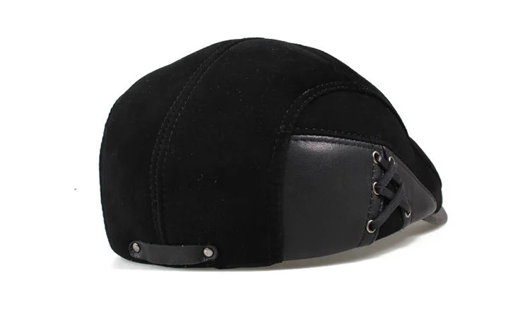 Genuine Leather Caps Beret Man Casual Fitted Duckbill Hats Male