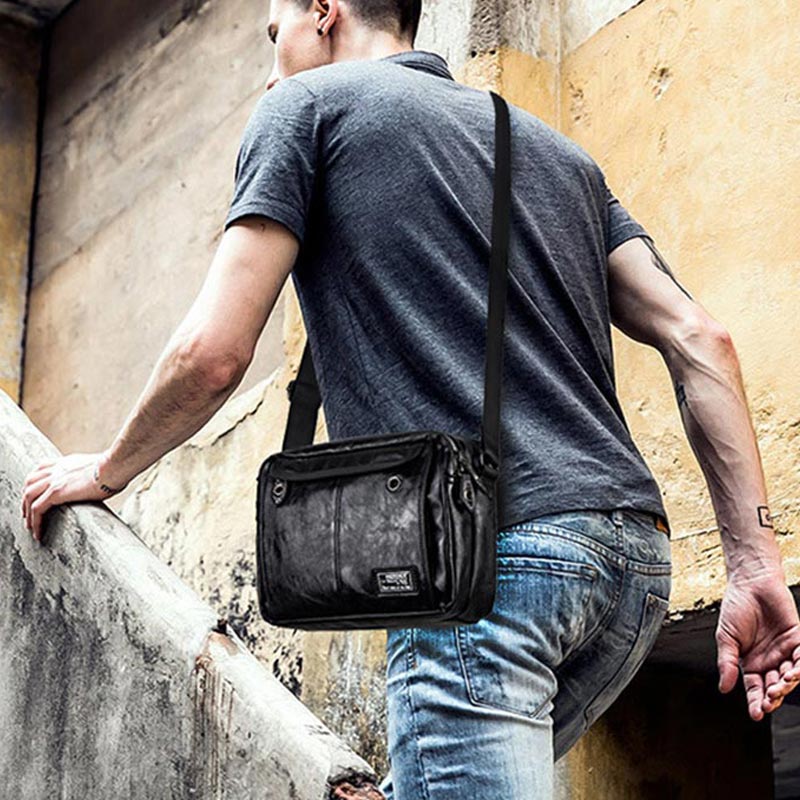 Men Leather Messenger Bag Male Leather Crossbody Travel Bag Leisure Shoulder Bags Crossbody Shoulder Bag Black Handbag