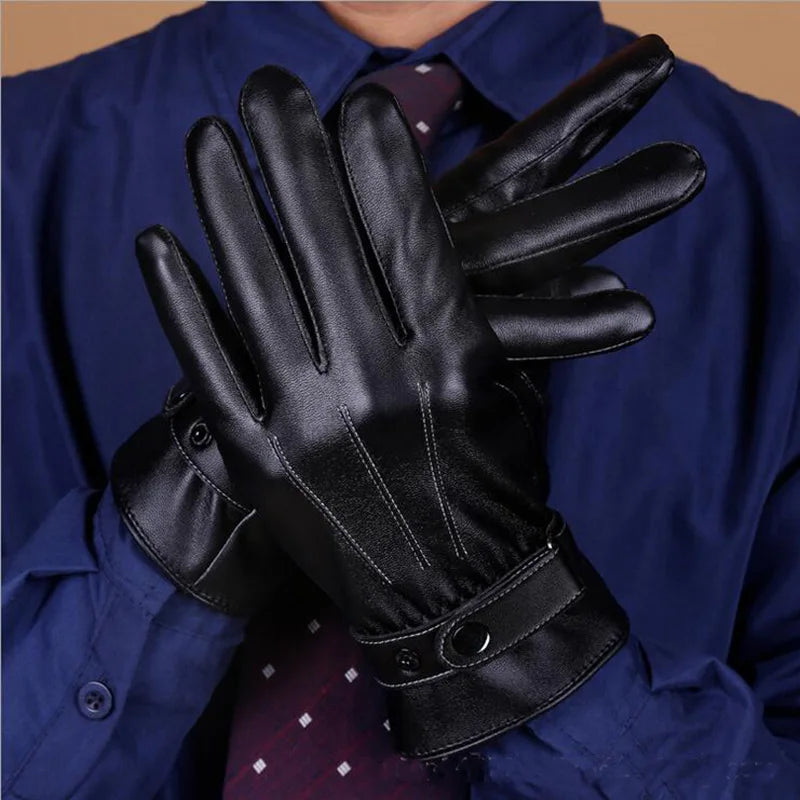 Mens mittens Warm Leather Male Winter Gloves Super Driving Waterproof Men Black