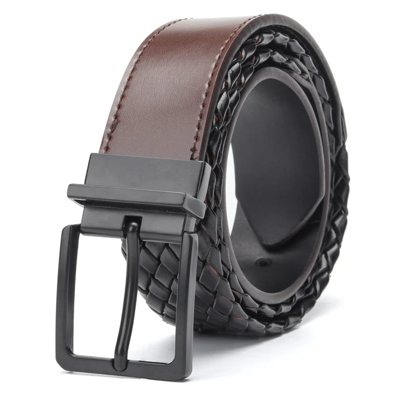 Belts Men Reversible Knitted Leather Belt Male Germany Bonded Leather Braided Strap