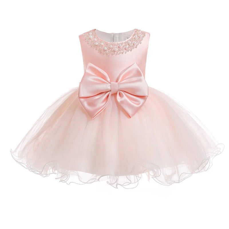 Baby Girl Wedding Ball Gown Dress Girls Princess Party Bow Dress Toddler Kids Baptism 1st Birthday Clothes