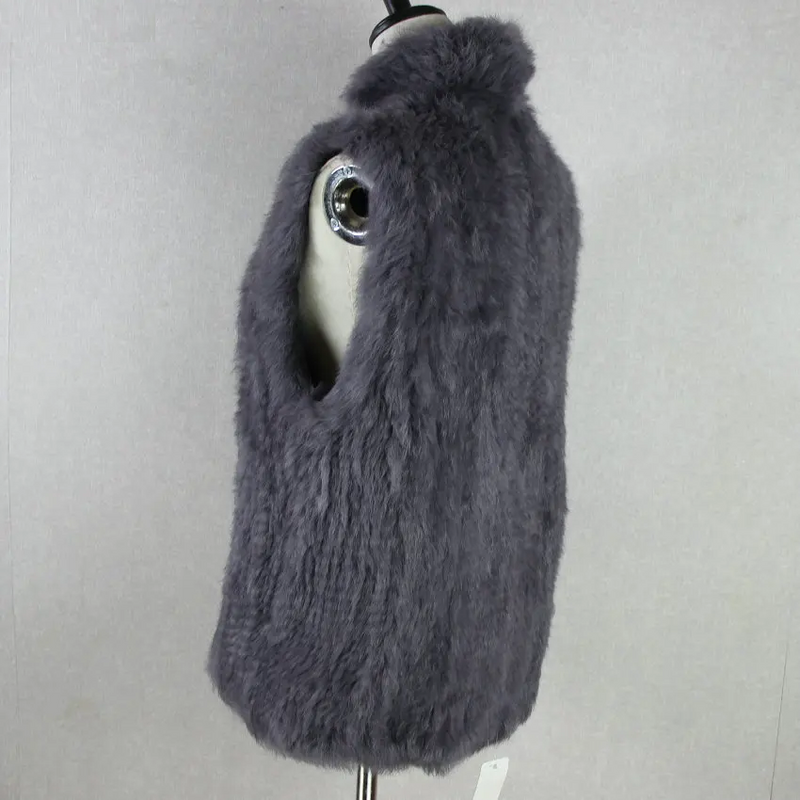 Women's Knitted Real Rabbit Fur Vest Pullover Solid Female Fashion Warm Coat