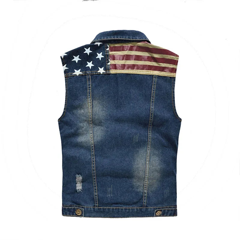 Men's Denim Vest Male Sleeveless Jacket Coat Retro Streetwear Casual Vest Men Waistcoat