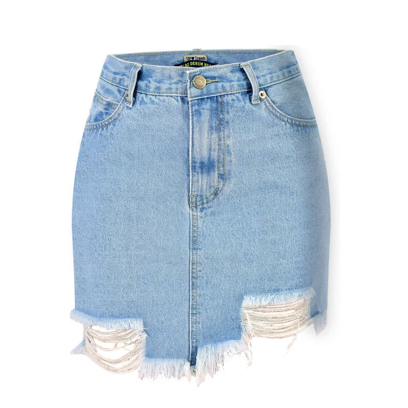 Tassel Skirt Denim Women Irregular Ripped Jeans Short Skirts High Waist