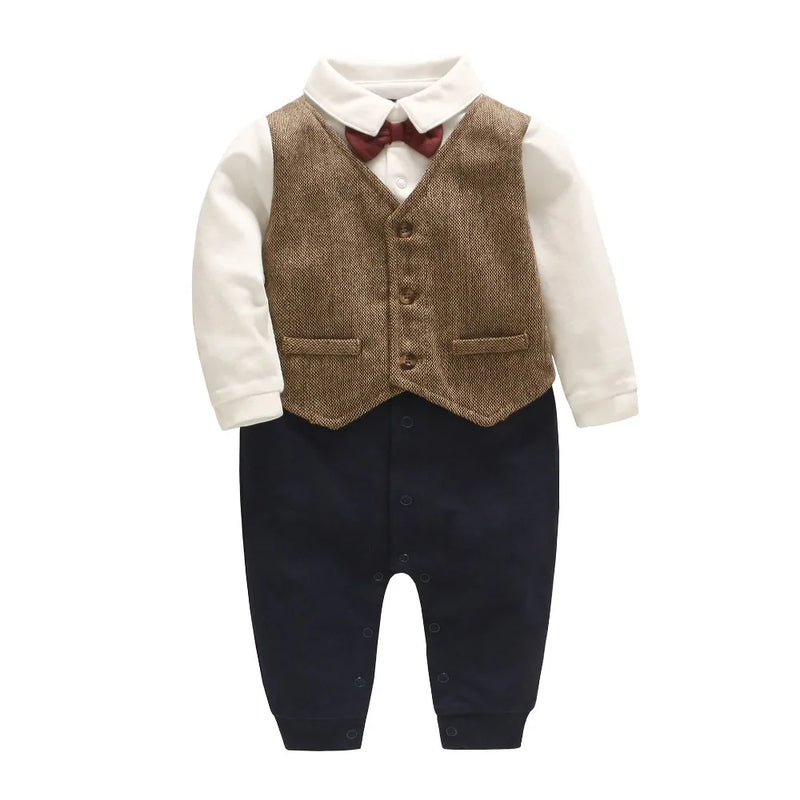 Newborn Baby Boy Rompers Cotton Tie Gentleman Suit Kids Clothing Infant Jumpsuit Toddler Boys Clothes Sets 0-2Y