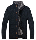 Men Thicken Knit Single Breasted Sweater Coat Winter Spliced Cardigan Sweater