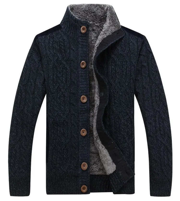 Men Thicken Knit Single Breasted Sweater Coat Winter Spliced Cardigan Sweater